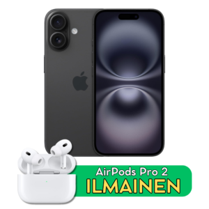 Apple iPhone 16 (128 GB) - Musta + ILMAINEN: AirPods Pro 2